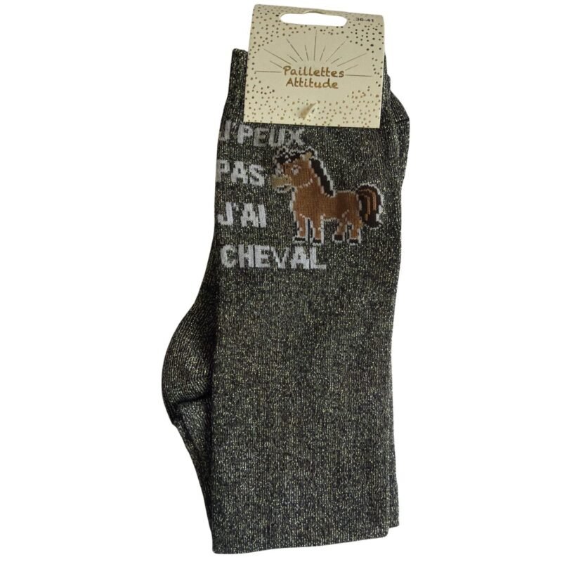 Paillettes Attitude - Chaussettes d'équitation "J'peux pas j'ai cheval"