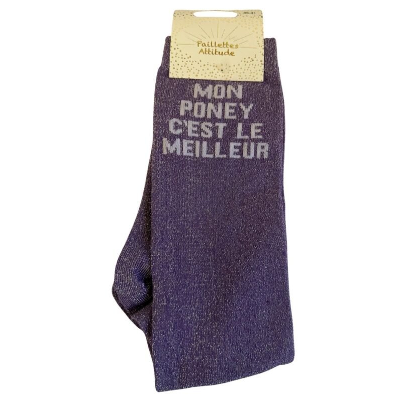 Paillettes Attitude - Chaussettes d'équitation "Mon poney c'est le meilleur" - Violet, 36-41