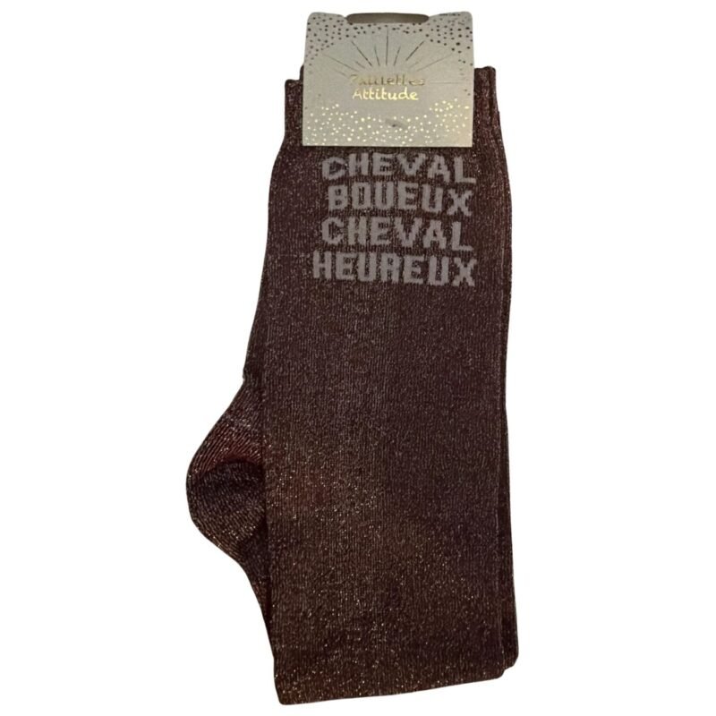 Paillettes Attitude - Chaussettes d'équitation "Cheval boueux cheval heureux" - Mauve, 36-41
