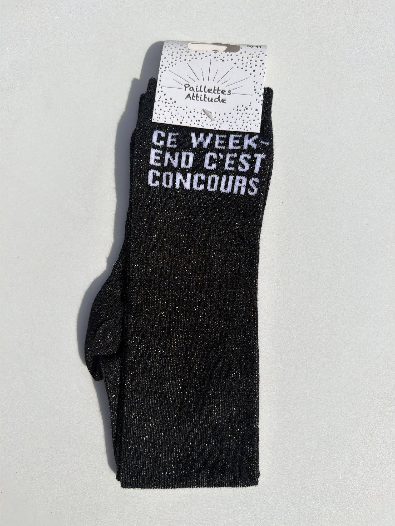 Paillettes Attitude - Chaussettes d'équitation "Ce week-end c'est concours"