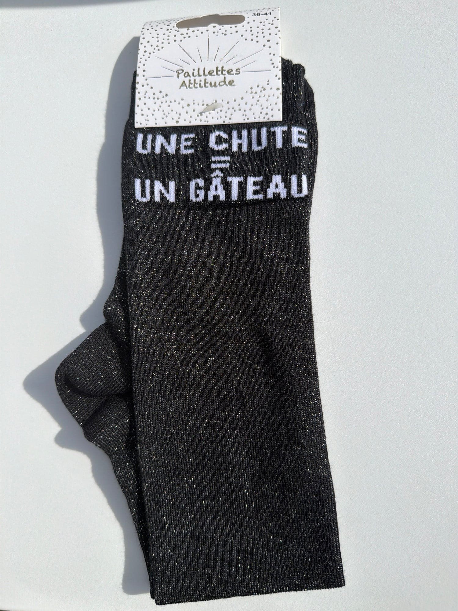 Paillettes Attitude - Chaussettes d'équitation "Une chute = un gateau"
