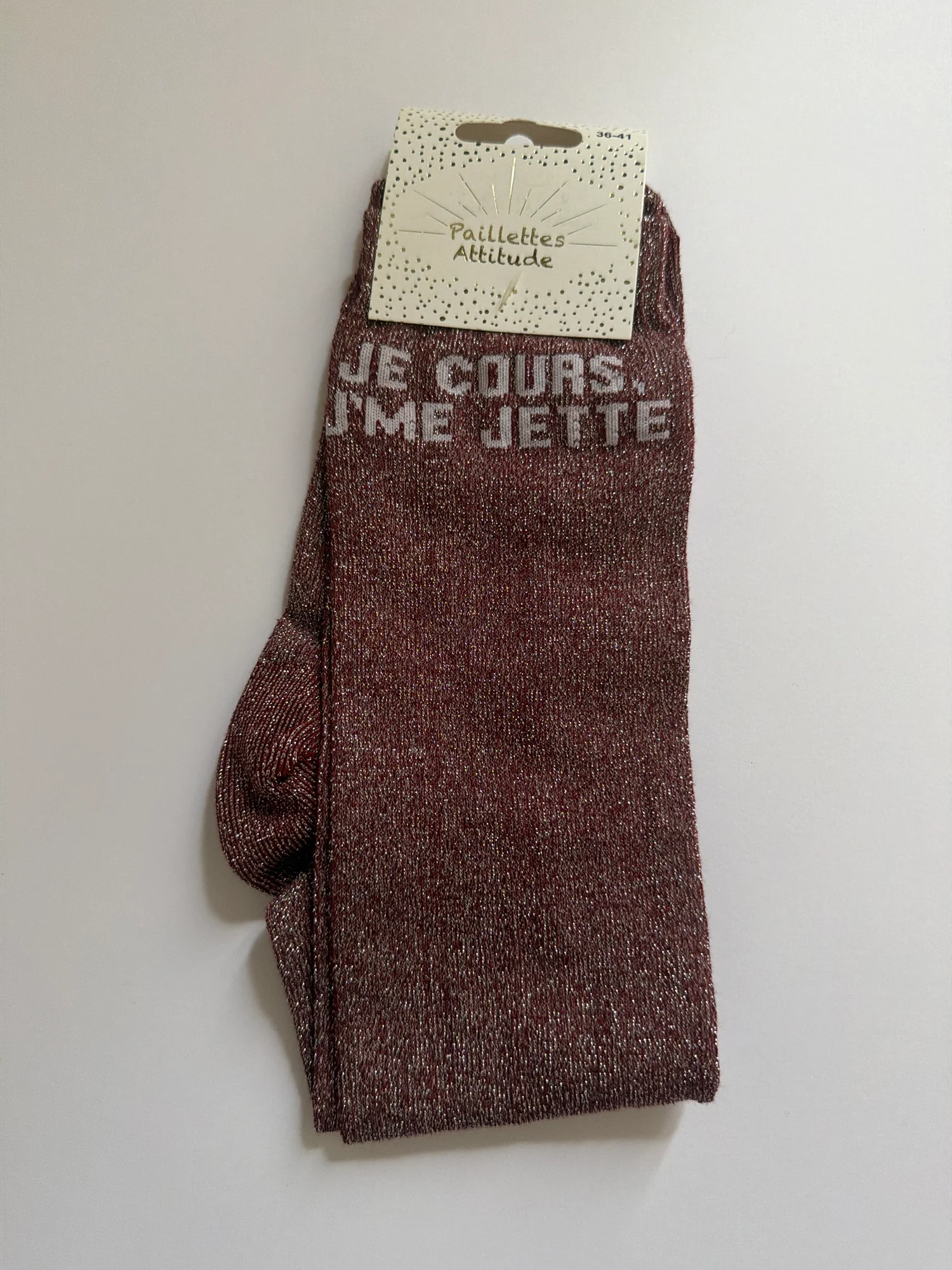 Paillettes Attitude - Chaussettes d'équitation "Je cours j'me jette"