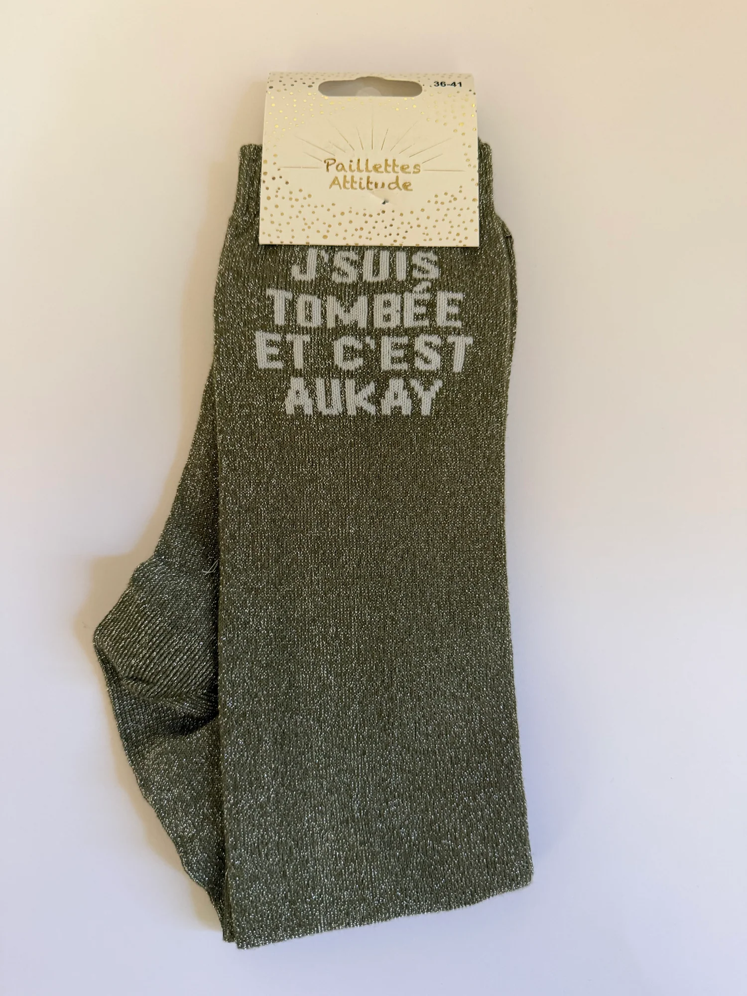 Paillettes Attitude - Chaussettes d'équitation "J'suis tombée et c'est aukay" – Image 3