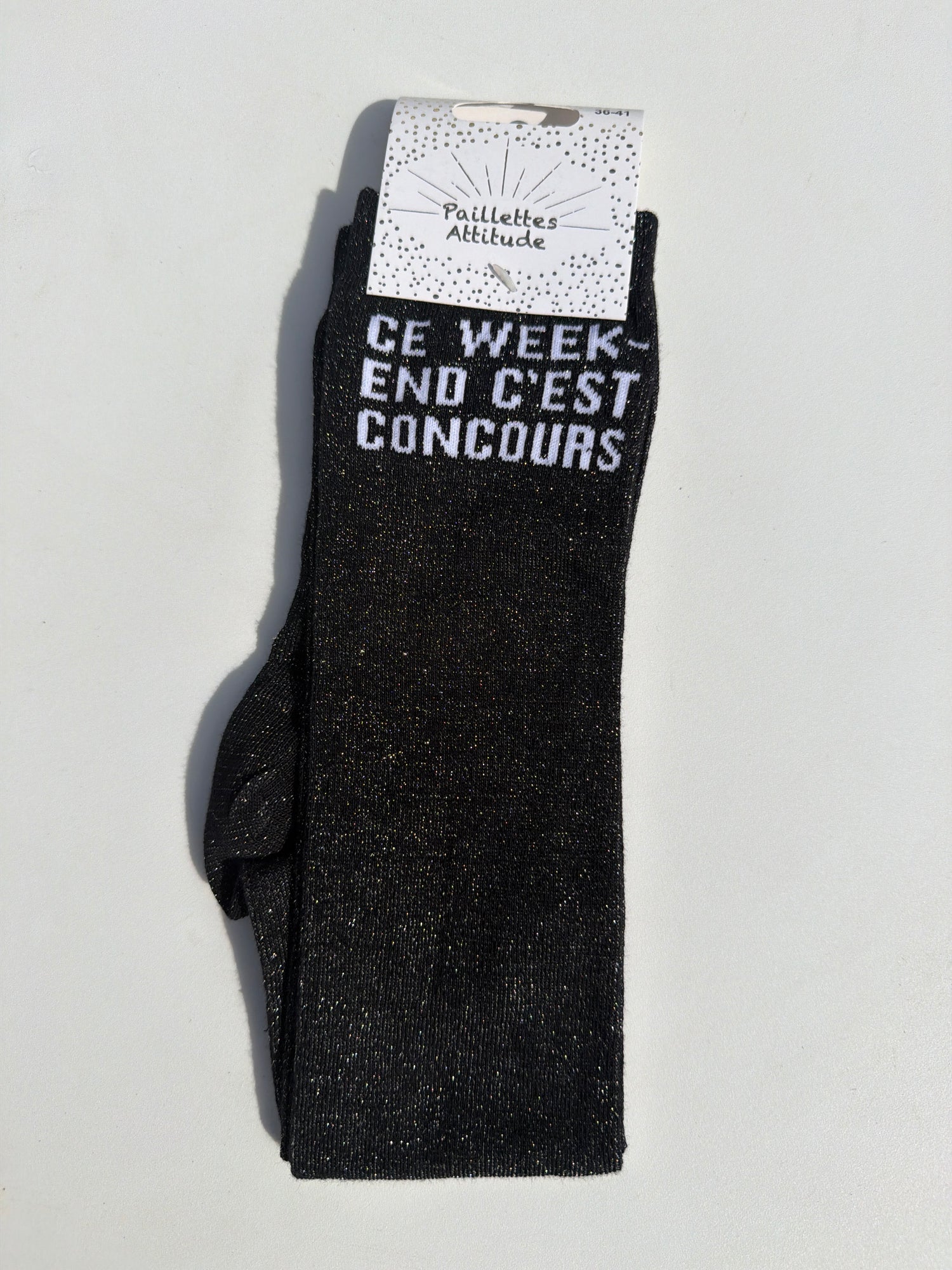 Paillettes Attitude - Chaussettes d'équitation "Ce week-end c'est concours"