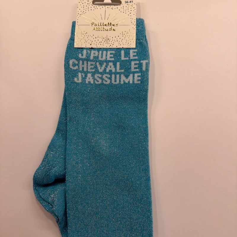 Paillettes Attitude - Chaussettes d'équitation "J'pue le cheval et j'assume"